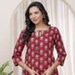 Vaasva Women Maroon Cotton Printed Straight Kurti | Swadesiicart