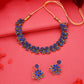 Tehzeeb Creations Luxurious Gold Polished Blue Colour Diamond Choker Necklace Set With Matching Earrings - Swadesiicart