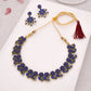 Tehzeeb Creations Luxurious Gold Polished Blue Colour Diamond Choker Necklace Set With Matching Earrings - Swadesiicart