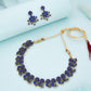 Tehzeeb Creations Luxurious Gold Polished Blue Colour Diamond Choker Necklace Set With Matching Earrings - Swadesiicart