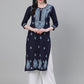 ADA Women Blue Chikankari Hand Embroidered Cotton Straight Sustainable Handloom Kurta | Swadesiicart