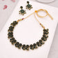 Tehzeeb Creations Luxurious Gold Polished Green Colour Diamond Choker Necklace Set With Matching Earrings - Swadesiicart