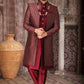 Raivat Ethnic Banarasi Jacquard and Art Silk Embroidery Work 3 Pcs Indo Jacket Set In Wine Colour | Swadesiicart