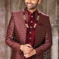 Raivat Ethnic Banarasi Jacquard and Art Silk Embroidery Work 3 Pcs Indo Jacket Set In Wine Colour | Swadesiicart
