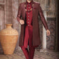Raivat Ethnic Banarasi Jacquard and Art Silk Embroidery Work 3 Pcs Indo Jacket Set In Wine Colour | Swadesiicart