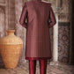 Raivat Ethnic Banarasi Jacquard and Art Silk Embroidery Work 3 Pcs Indo Jacket Set In Wine Colour | Swadesiicart