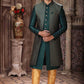 Raivat Ethnic Banarasi Jacquard and Art Silk Embroidery Work 3 Pcs Indo Jacket Set In Green Colour | Swadesiicart