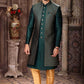 Raivat Ethnic Banarasi Jacquard and Art Silk Embroidery Work 3 Pcs Indo Jacket Set In Green Colour | Swadesiicart