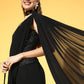 Juniper Women Black Georgette Embellished Saree Style Dress | Swadesiicart