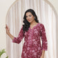 Vaasva Women Magenta Cotton Printed Straight Kurti - Swadesiicart