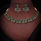 Tehzeeb Creations Luxurious Gold Polished Green Colour Diamond Choker Necklace Set With Matching Earrings - Swadesiicart