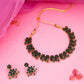 Tehzeeb Creations Luxurious Gold Polished Green Colour Diamond Choker Necklace Set With Matching Earrings - Swadesiicart