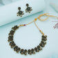 Tehzeeb Creations Luxurious Gold Polished Green Colour Diamond Choker Necklace Set With Matching Earrings - Swadesiicart