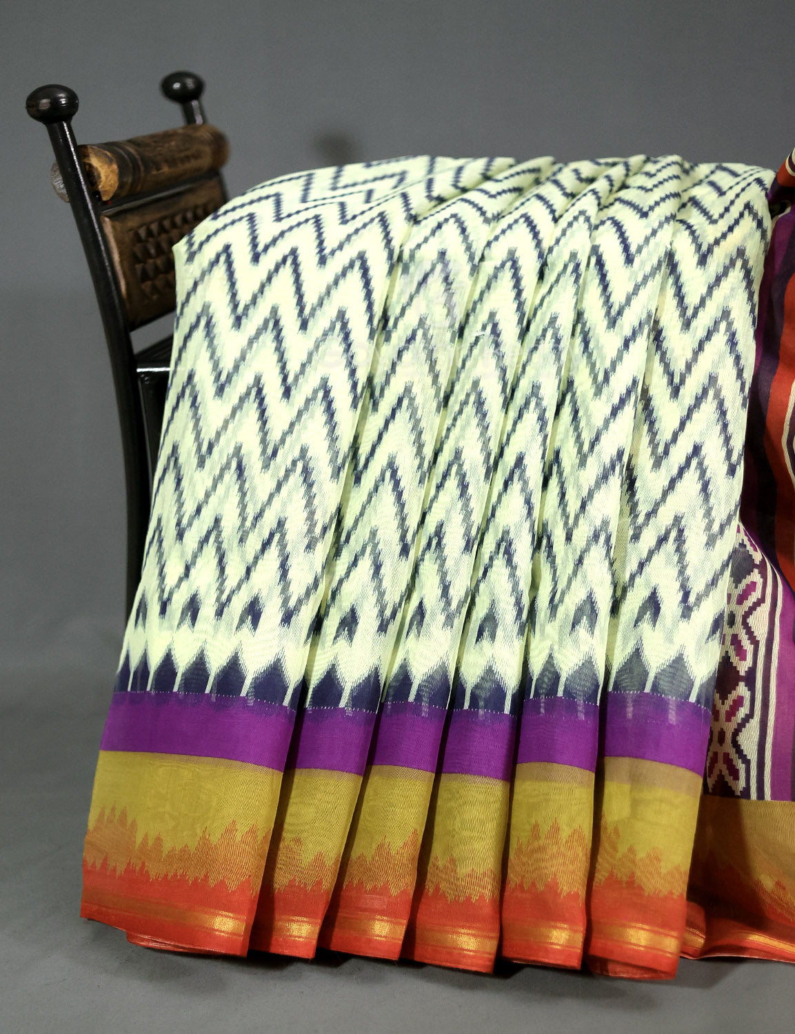 Shades of Cream And Red Blouse Patola Print Semi Chanderi Saree By Gayathri Reddy Designer Studio | Swadesiicart