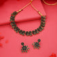 Tehzeeb Creations Luxurious Gold Polished Green Colour Diamond Choker Necklace Set With Matching Earrings - Swadesiicart