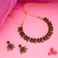 Tehzeeb Creations Luxurious Gold Polished Maroon Colour Diamond Choker Necklace Set With Matching Earrings - Swadesiicart