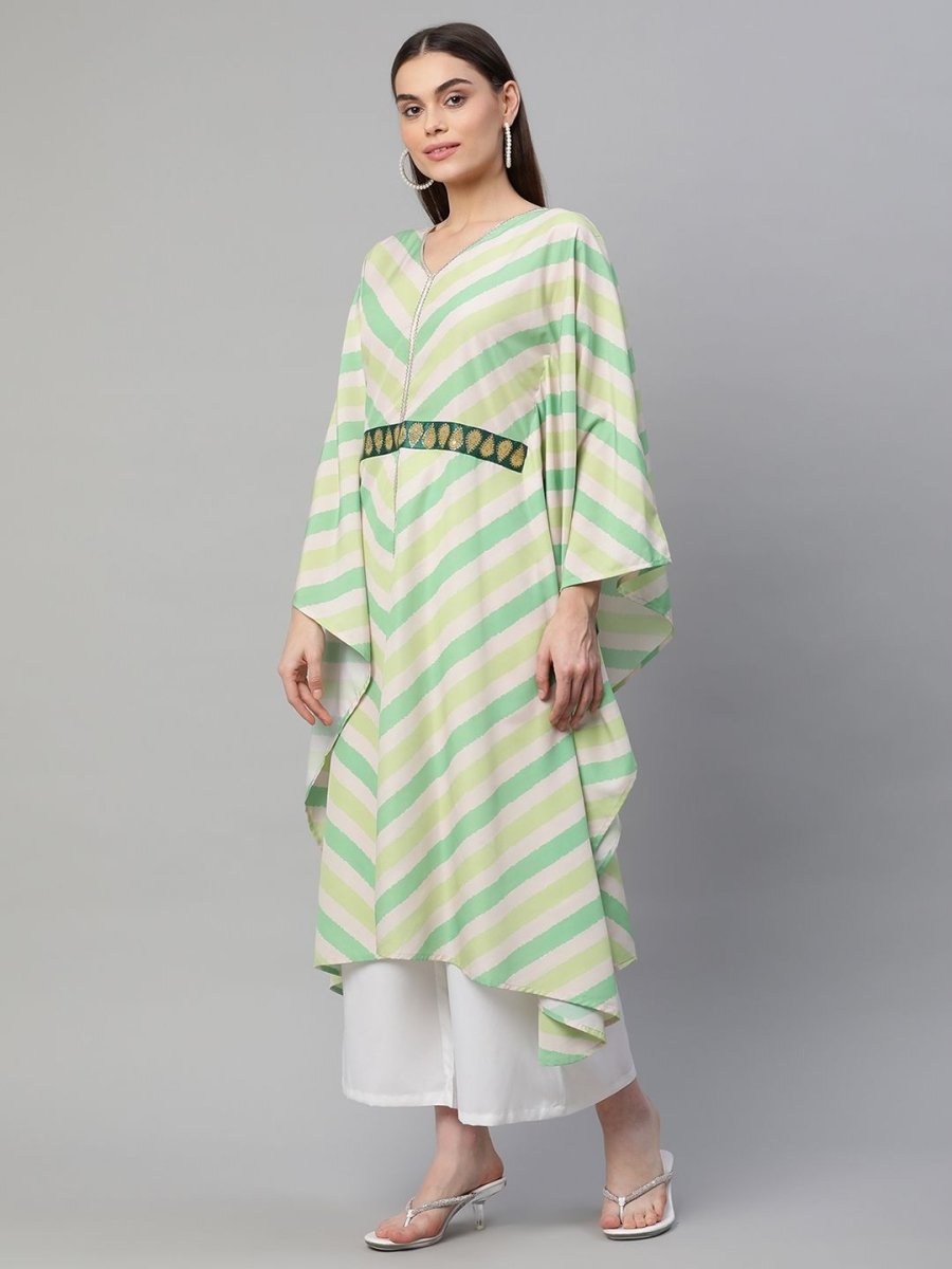 Ahalyaa Women Green Crepe Digital Printed Flared Sleeve Kaftan Kurta | Swadesiicart