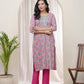 Vaasva Women Grey Cotton Printed Straight Kurti - Swadesiicart
