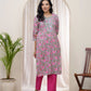 Vaasva Women Grey Cotton Printed Straight Kurti - Swadesiicart