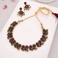 Tehzeeb Creations Luxurious Gold Polished Maroon Colour Diamond Choker Necklace Set With Matching Earrings - Swadesiicart