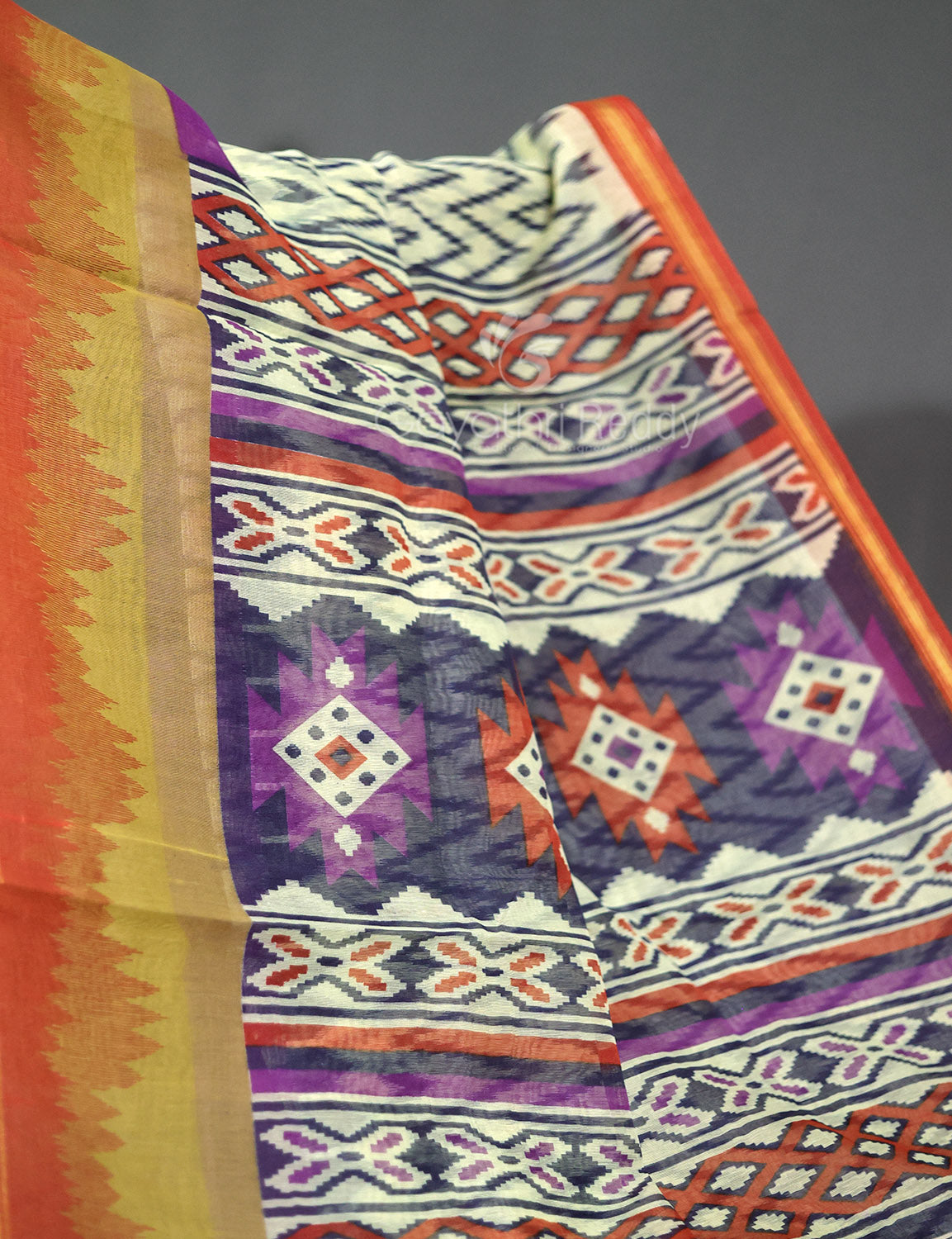 Shades of Cream And Red Blouse Patola Print Semi Chanderi Saree By Gayathri Reddy Designer Studio | Swadesiicart
