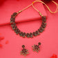 Tehzeeb Creations Luxurious Gold Polished Maroon Colour Diamond Choker Necklace Set With Matching Earrings - Swadesiicart