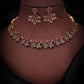 Tehzeeb Creations Luxurious Gold Polished Maroon Colour Diamond Choker Necklace Set With Matching Earrings - Swadesiicart