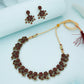 Tehzeeb Creations Luxurious Gold Polished Maroon Colour Diamond Choker Necklace Set With Matching Earrings - Swadesiicart