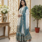 Anaita Blue & White Georgette Readymade Suit with Embroidery & Sequence Work