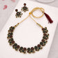Tehzeeb Creations Luxurious Gold Polished Maroon & Green Colour Diamond Choker Necklace Set With Matching Earrings - Swadesiicart