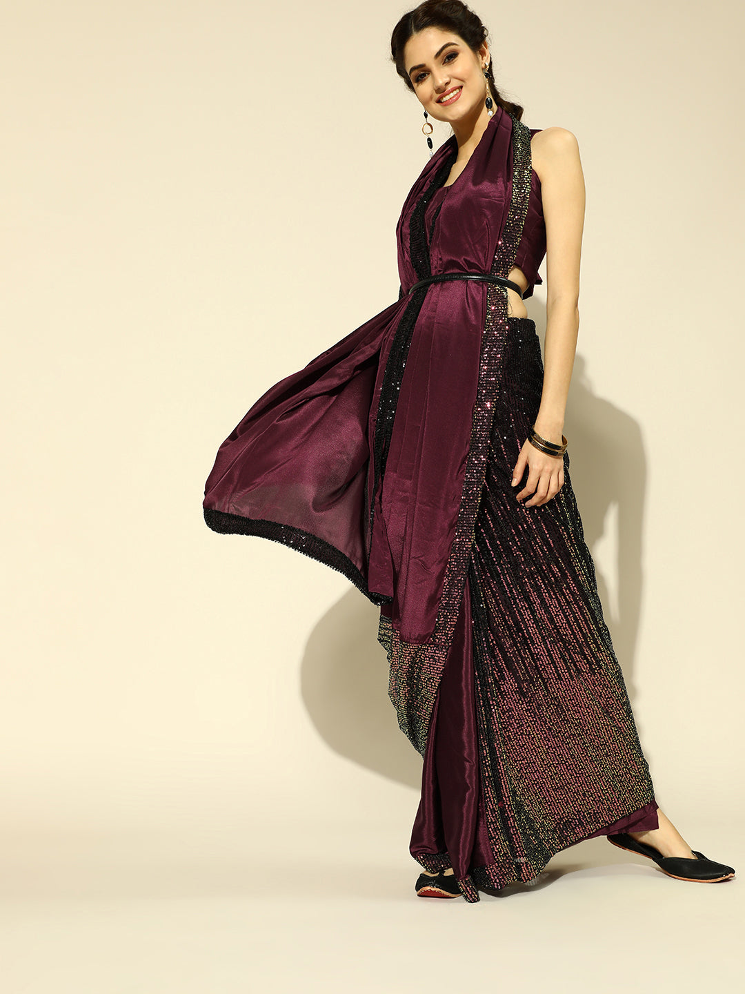 Tikhi Imli Embellished Poly Crepe Saree with Embellished Border | Swadesiicart