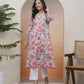 Vaasva Women Peach Floral Cotton Printed Flare Kurti | Swadesiicart