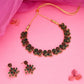 Tehzeeb Creations Luxurious Gold Polished Maroon & Green Colour Diamond Choker Necklace Set With Matching Earrings - Swadesiicart