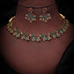 Tehzeeb Creations Luxurious Gold Polished Maroon & Green Colour Diamond Choker Necklace Set With Matching Earrings - Swadesiicart