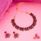 Tehzeeb Creations Luxurious Gold Polished Pink Colour Diamond Choker Necklace Set With Matching Earrings - Swadesiicart