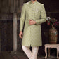 Raivat Ethnic Banarasi Jacquard Woven Work Indo Western Sherwani In Green Colour | Swadesiicart
