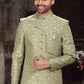 Raivat Ethnic Banarasi Jacquard Woven Work Indo Western Sherwani In Green Colour | Swadesiicart