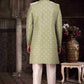 Raivat Ethnic Banarasi Jacquard Woven Work Indo Western Sherwani In Green Colour | Swadesiicart
