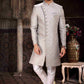 Raivat Ethnic Banarasi Jacquard Woven Work Indo Western Sherwani In Grey Colour | Swadesiicart