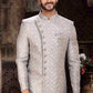 Raivat Ethnic Banarasi Jacquard Woven Work Indo Western Sherwani In Grey Colour | Swadesiicart