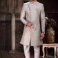 Raivat Ethnic Banarasi Jacquard Woven Work Indo Western Sherwani In Grey Colour | Swadesiicart