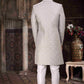 Raivat Ethnic Banarasi Jacquard Woven Work Indo Western Sherwani In Grey Colour | Swadesiicart