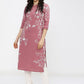 Vishudh Woman Pink Floral Printed Keyhole Neck Kurta - Swadesiicart