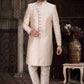 Raivat Ethnic Banarasi Jacquard Woven Work Indo Western Sherwani In Cream Colour | Swadesiicart