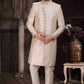 Raivat Ethnic Banarasi Jacquard Woven Work Indo Western Sherwani In Cream Colour | Swadesiicart