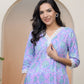 Vaasva Women Lavender Floral Cotton Printed Flare Kurti - Swadesiicart
