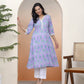 Vaasva Women Lavender Floral Cotton Printed Flare Kurti - Swadesiicart