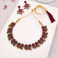 Tehzeeb Creations Luxurious Gold Polished Pink Colour Diamond Choker Necklace Set With Matching Earrings - Swadesiicart