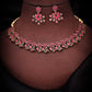 Tehzeeb Creations Luxurious Gold Polished Pink Colour Diamond Choker Necklace Set With Matching Earrings - Swadesiicart