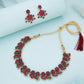 Tehzeeb Creations Luxurious Gold Polished Pink Colour Diamond Choker Necklace Set With Matching Earrings - Swadesiicart